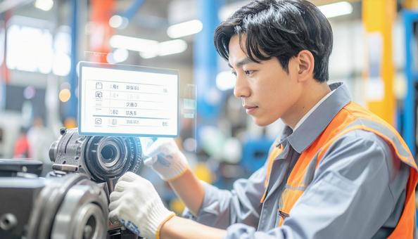Maintaining machinery while viewing a hologram, hologram, machine maintenance, factory, JPG