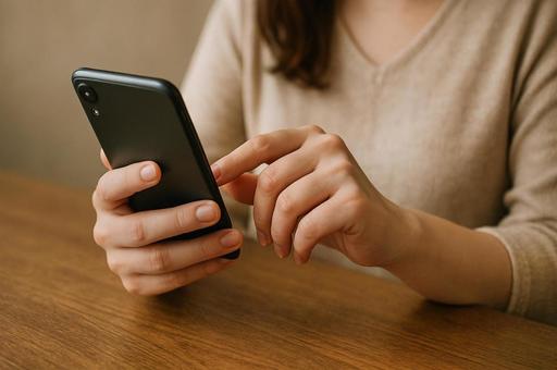 スマホを操作する女性の手元 スマホを操作する女性の手元の写真