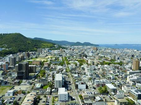 香川県庁から香川大学方面を俯瞰する 高松市,讃岐平野,瀬戸内海の写真素材