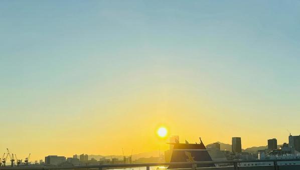 オレンジの夕日 オレンジの夕日の写真