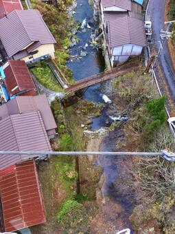 十津川村の吊り橋から見下ろす景色 見下ろし,俯瞰,吊り橋の写真素材