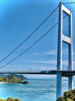 Kurushima Kaikyo Bridge, blue sky and sea, JPG Kurushima Kaikyo Bridge, blue sky and sea, JPG