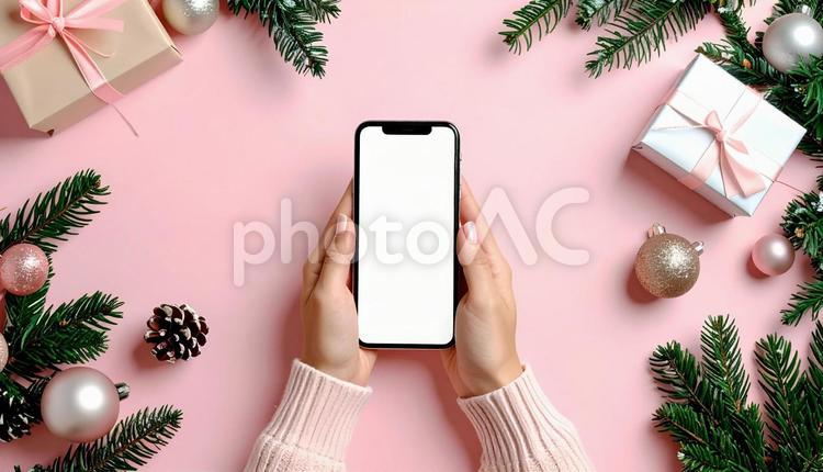 スマートフォンを操作する手 スマートフォン,モックアップ,手の写真素材