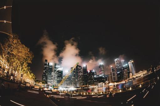 Photo, singapore, night view, skyline, 
