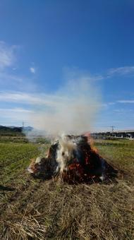 藁焼き 藁焼き 藁焼き,田んぼ,焼きの写真素材