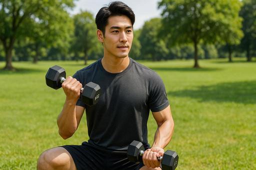 屋外トレーニングをする男性トレーナー 屋外トレーニングをする男性トレーナーの写真