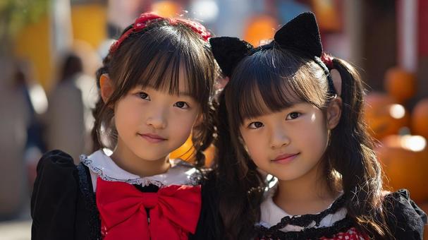 ハロウィンの仮装をした二人の女の子2 ハロウィンの仮装をした二人の女の子2の写真