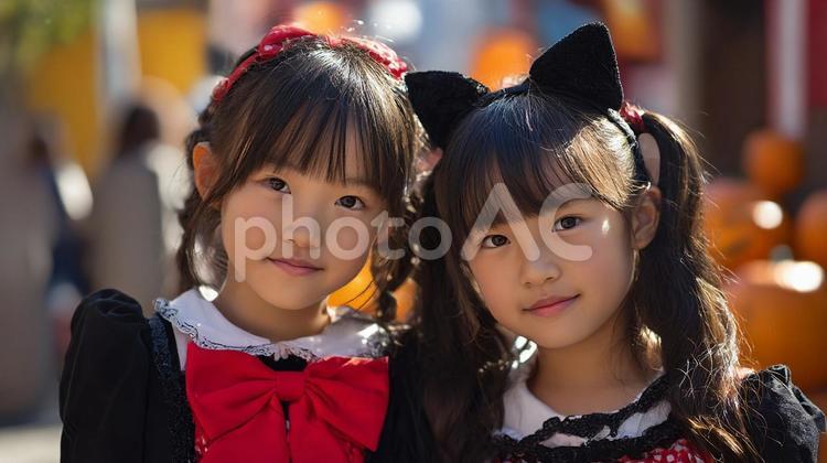 ハロウィンの仮装をした二人の女の子2 ハロウィン,女の子,仮装の写真素材