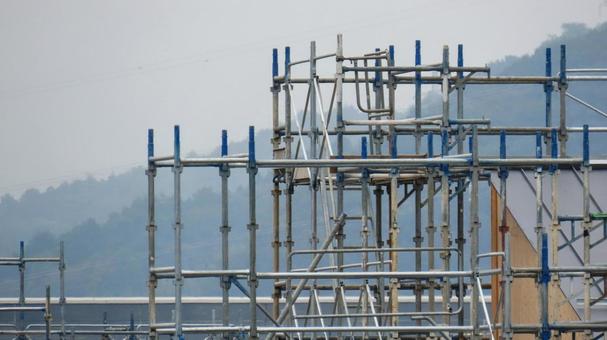 足場 足場 足場,現場,単管パイプの写真素材