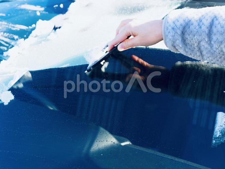 車のフロントガラスの霜取り 霜,自動車,車の写真素材