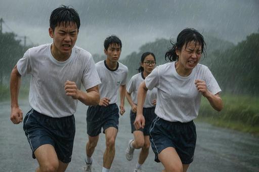 雨中の全力疾走トレーニング 雨中の全力疾走トレーニングの写真
