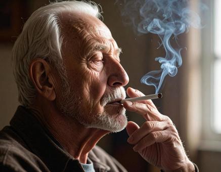 タバコを吸う高齢断線 タバコを吸う高齢断線の写真