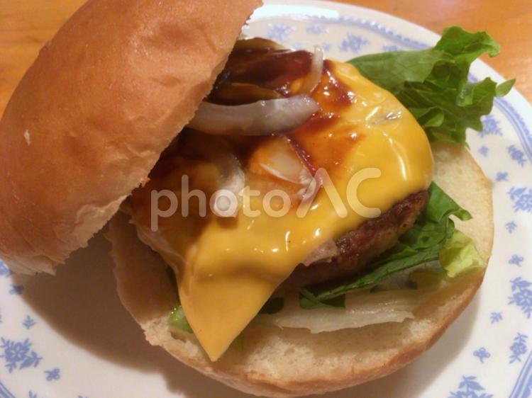 【デミグラスソースのチーズバーガー】 blue,brown,onionの写真素材