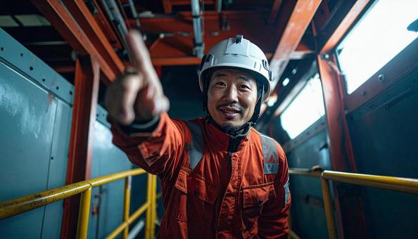安全のため指差呼称をする作業員 安全のため指差呼称をする作業員の写真