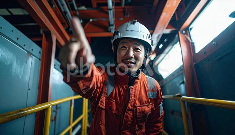 安全のため指差呼称をする作業員 指,現場,製造業の写真素材