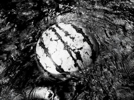 西瓜を冷やす、モノクロ 西瓜を冷やす、モノクロ スイカ,西瓜,モノクロの写真素材