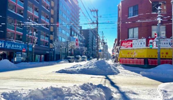 白銀の街_積雪の朝_冬 札幌,北海道,白銀の写真素材