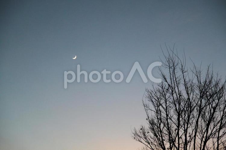 夕暮れの月 月,グラデーション,シルエットの写真素材