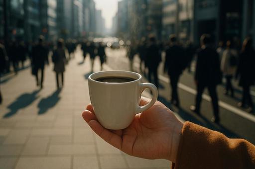 朝の通勤とコーヒーの風景 朝の通勤とコーヒーの風景の写真