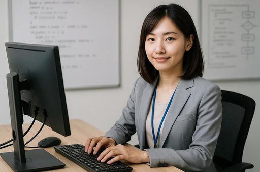 会議室でホワイトボード前に座る女性 会議室でホワイトボード前に座る女性の写真