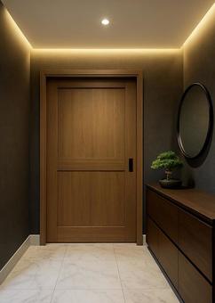 木製スライドドアの玄関の写真