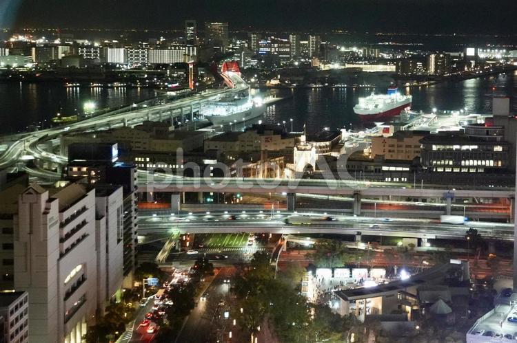 神戸三宮フェリーターミナル方面の夜景 神戸,夜景,夜の写真素材