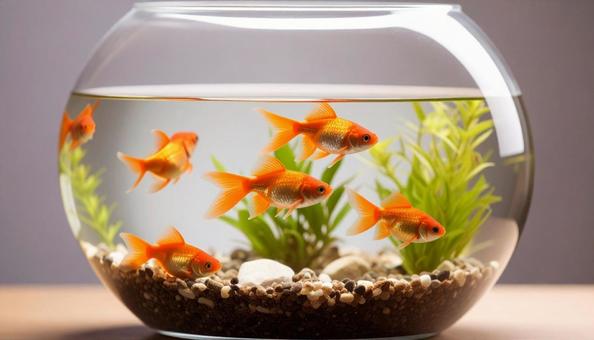 金魚が泳ぎ水草が浮かぶ水槽 金魚が泳ぎ水草が浮かぶ水槽の写真