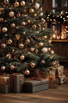 プレゼントが置いているクリスマスツリーの写真