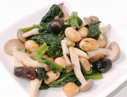 Stir-fried spinach and shimeji mushrooms, JPG