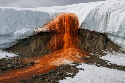 南極の奇観、氷河を流れるブラッドフォールの写真