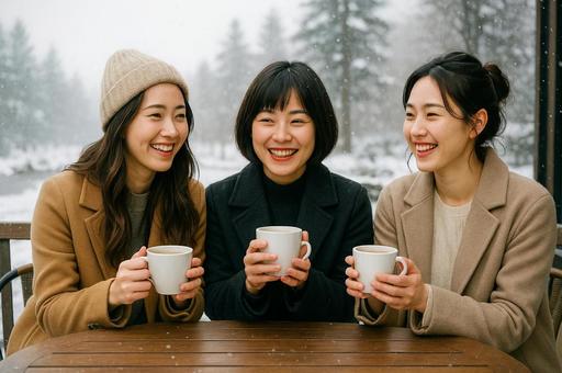 雪景色のカフェテラスの写真