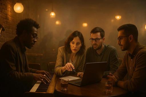 ピアノと会議の人物 ピアノと会議の人物の写真