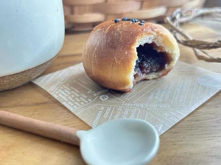 カフェオレとミニあんぱん カフェオレ,コーヒー,あんぱんの写真素材