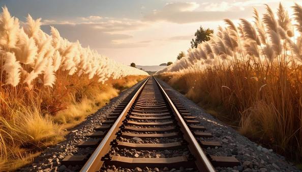 廃線とススキ 廃線とススキの写真
