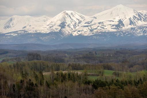 GW明けの雪化粧の山と丘3 GW明けの雪化粧の山と丘3 美瑛,上富良野,深山峠の写真素材