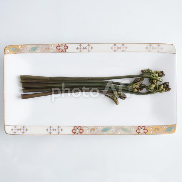 春　山菜のある生活　わらびの醤油漬け 山菜,わらび,朝食の写真素材