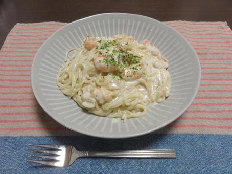 クリーム海鮮パスタ クリームパスタ,海老,美味しいの写真素材