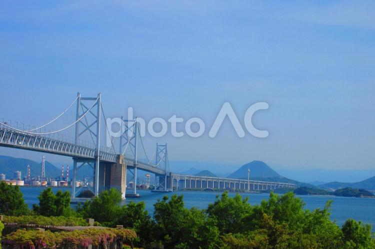 香川県-与島PAから望む瀬戸大橋 与島pa,瀬戸大橋,橋の写真素材