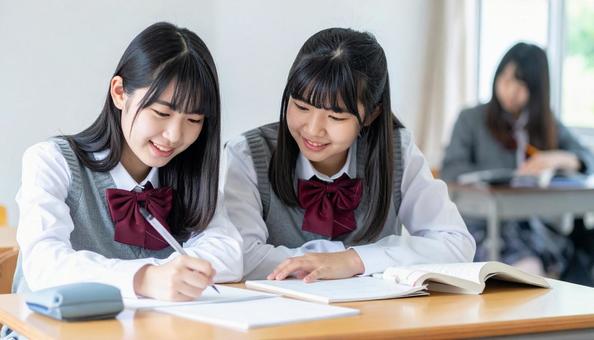 友人同士で勉強する女子学生・受験対策 友人同士で勉強する女子学生・受験対策の写真