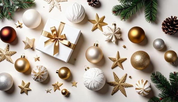 クリスマスプレゼントとオーナメント クリスマスプレゼントとオーナメントの写真