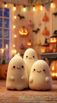 おばけとハロウィン装飾された部屋 おばけとハロウィン装飾された部屋の写真