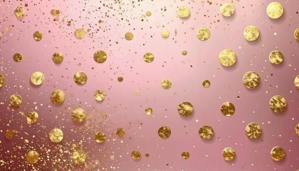 ピンクゴールドの背景に金箔の水玉 ピンクゴールドの背景に金箔の水玉の写真