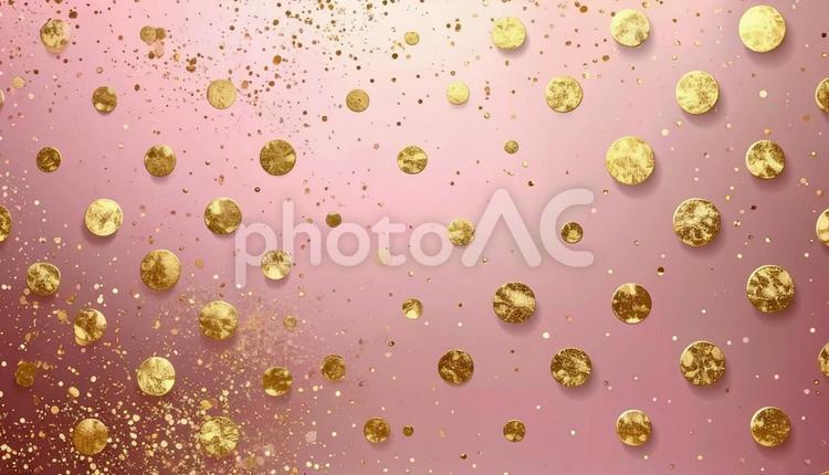 ピンクゴールドの背景に金箔の水玉 ピンクゴールド,金箔,金属の写真素材