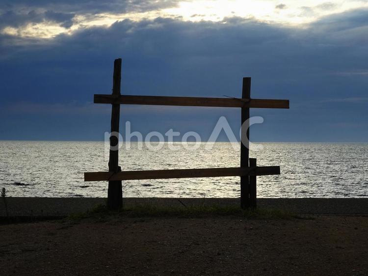 海の額縁 額縁,海,木枠の写真素材