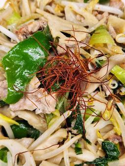 野菜炒め（アップ） 野菜炒め,野菜,赤唐辛子の写真素材