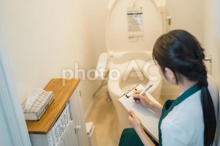 トイレ掃除をする女性（便器） トイレ,掃除,便器の写真素材