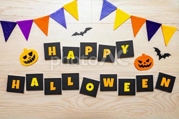 木目背景のハロウィンデザイン ハロウィン,ジャックオランタン,万聖節前夜の写真素材