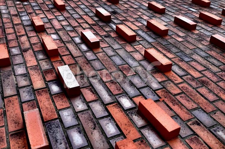 レンガの並んだタイル床 タイル,地面,レンガの写真素材