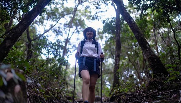 トレッキングイメージ 登山をする女性足元 トレッキングイメージ 登山をする女性足元の写真