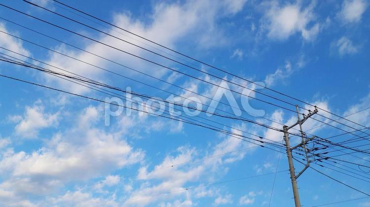青空と電信柱A 電柱,晴れ,青空の写真素材